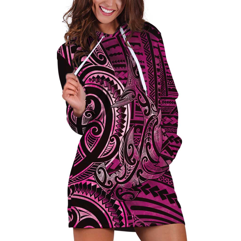 New Zealand Hammerhead Shark Hoodie Dress Maori Haehae Mangopare Pink - Aussie Hoodie