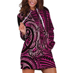 New Zealand Hammerhead Shark Hoodie Dress Maori Haehae Mangopare Pink - Aussie Hoodie