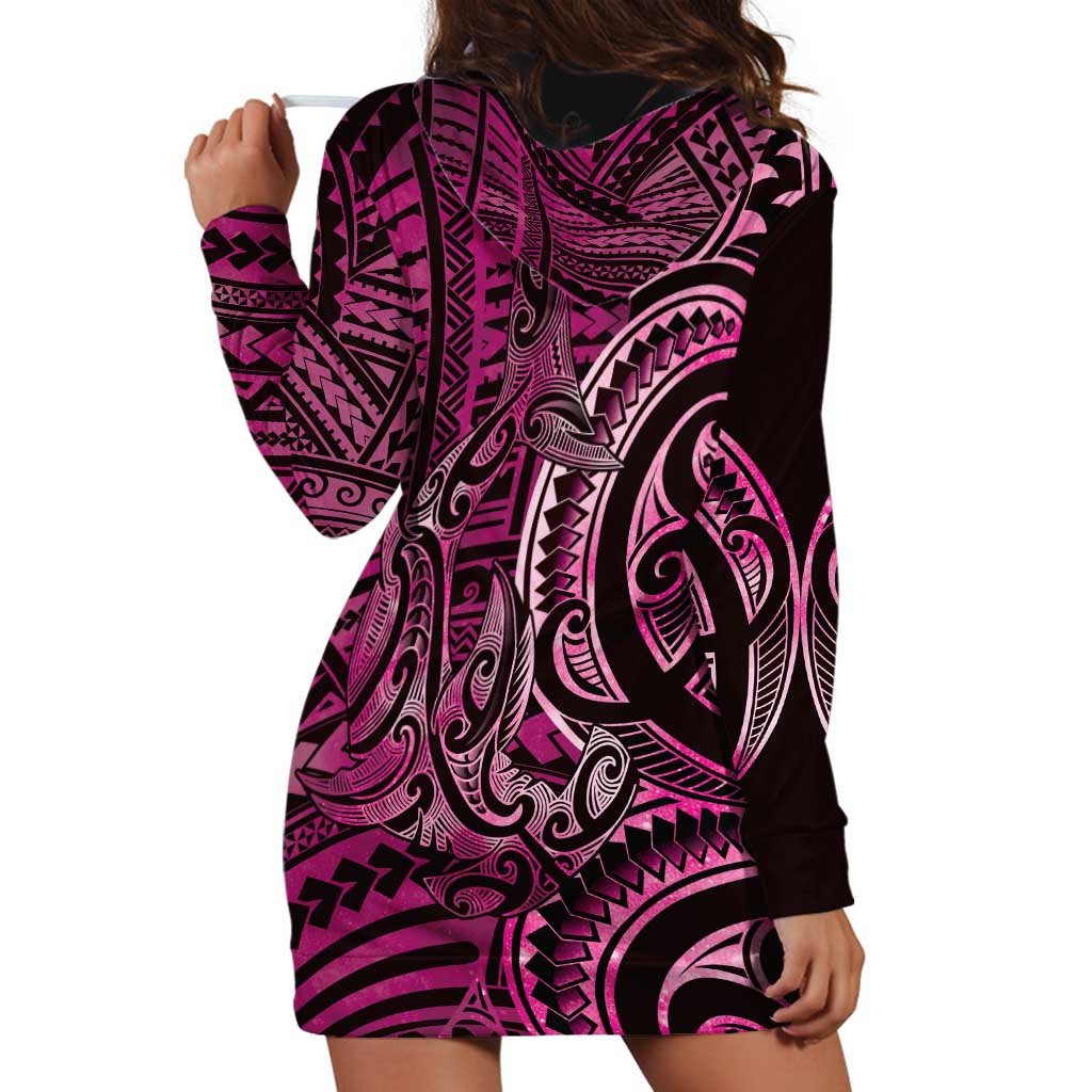 New Zealand Hammerhead Shark Hoodie Dress Maori Haehae Mangopare Pink - Aussie Hoodie