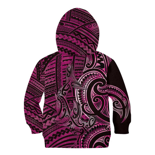 New Zealand Hammerhead Shark Kid Hoodie Maori Haehae Mangopare Pink - Aussie Hoodie