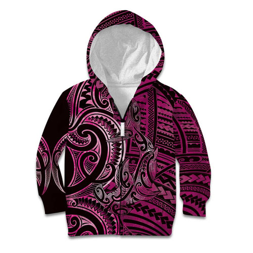 New Zealand Hammerhead Shark Kid Hoodie Maori Haehae Mangopare Pink - Aussie Hoodie