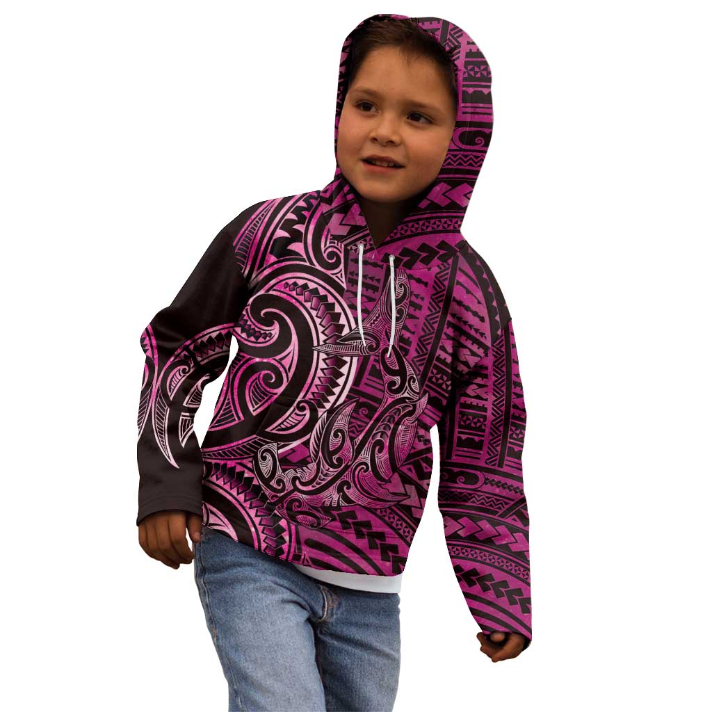 New Zealand Hammerhead Shark Kid Hoodie Maori Haehae Mangopare Pink - Aussie Hoodie