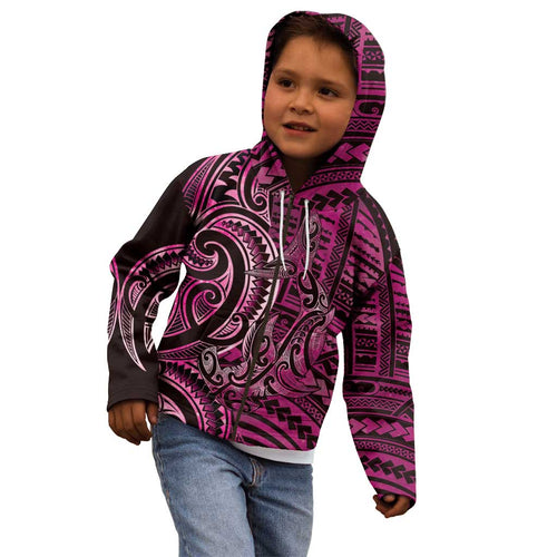 New Zealand Hammerhead Shark Kid Hoodie Maori Haehae Mangopare Pink - Aussie Hoodie