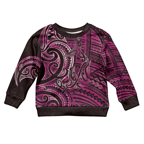 New Zealand Hammerhead Shark Kid Ugly Christmas Sweater Maori Haehae Mangopare Pink - Aussie Hoodie