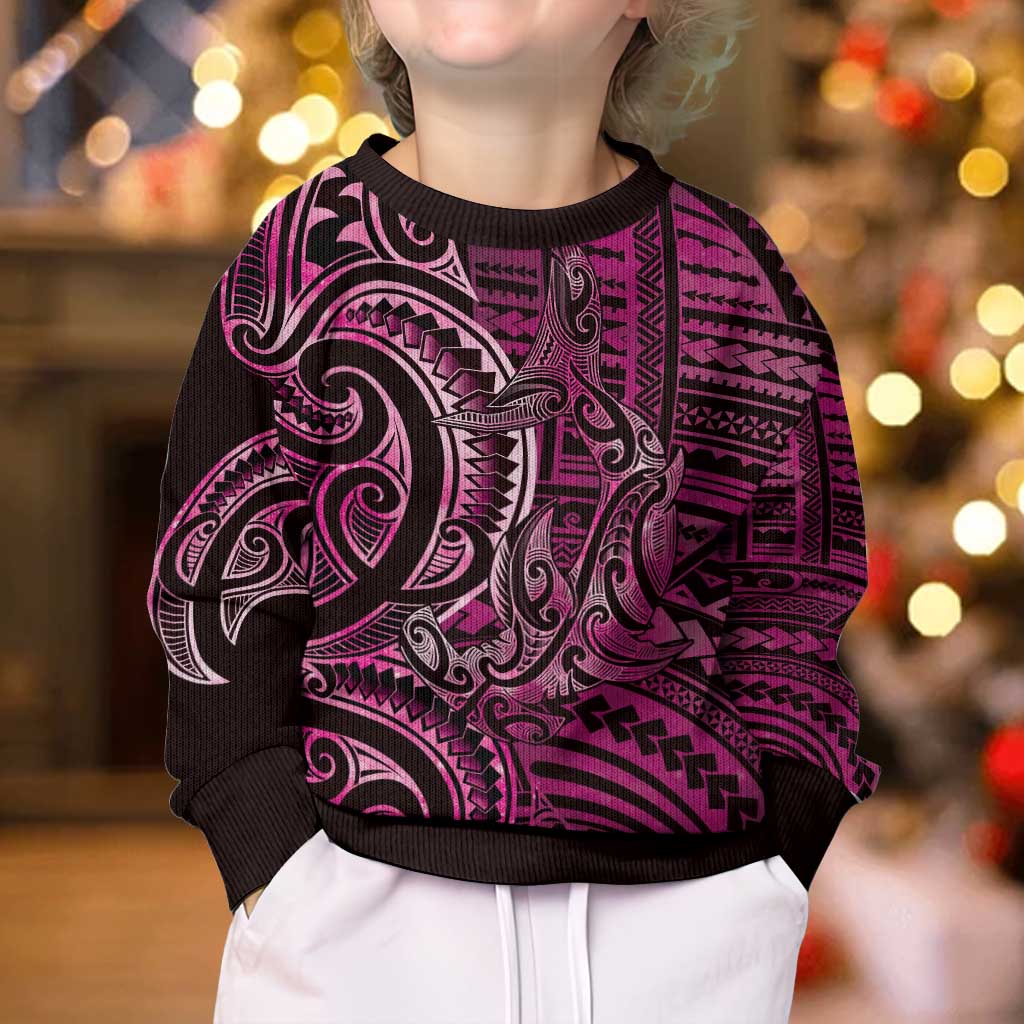 New Zealand Hammerhead Shark Kid Ugly Christmas Sweater Maori Haehae Mangopare Pink - Aussie Hoodie
