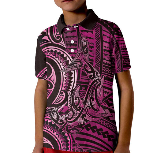 New Zealand Hammerhead Shark Kid Polo Shirt Maori Haehae Mangopare Pink - Aussie Hoodie