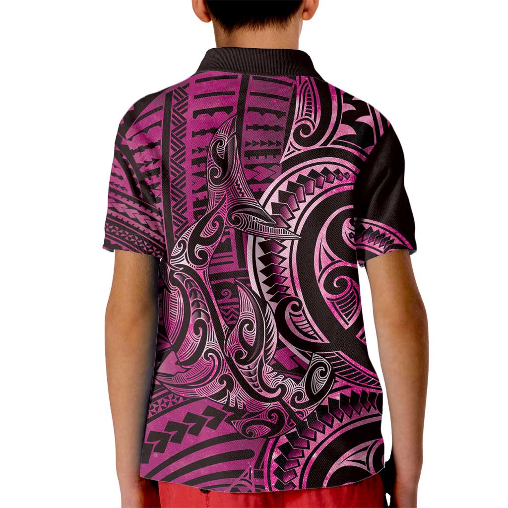 New Zealand Hammerhead Shark Kid Polo Shirt Maori Haehae Mangopare Pink - Aussie Hoodie