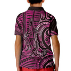 New Zealand Hammerhead Shark Kid Polo Shirt Maori Haehae Mangopare Pink - Aussie Hoodie