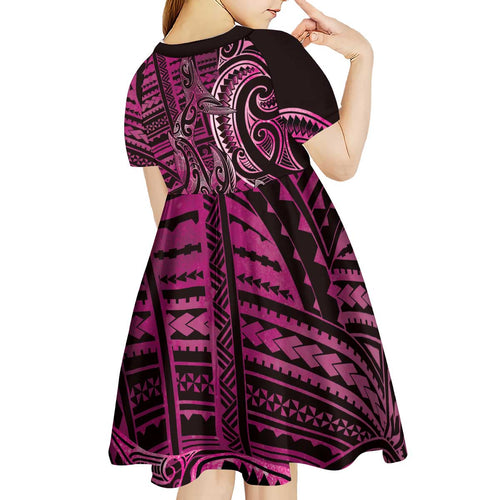New Zealand Hammerhead Shark Kid Short Sleeve Dress Maori Haehae Mangopare Pink - Aussie Hoodie