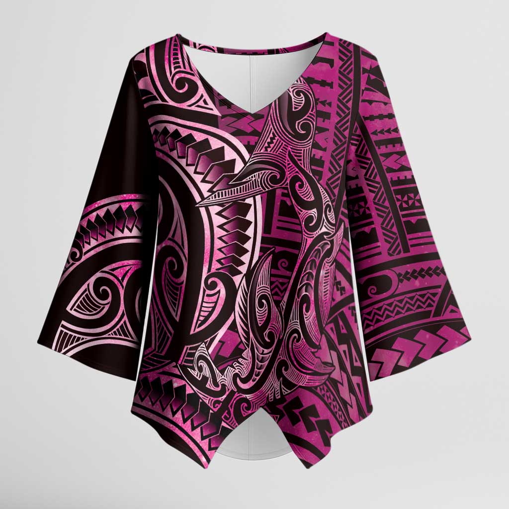 New Zealand Hammerhead Shark Kimono Sleeve Blouse Maori Haehae Mangopare Pink - Aussie Hoodie
