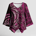New Zealand Hammerhead Shark Kimono Sleeve Blouse Maori Haehae Mangopare Pink - Aussie Hoodie