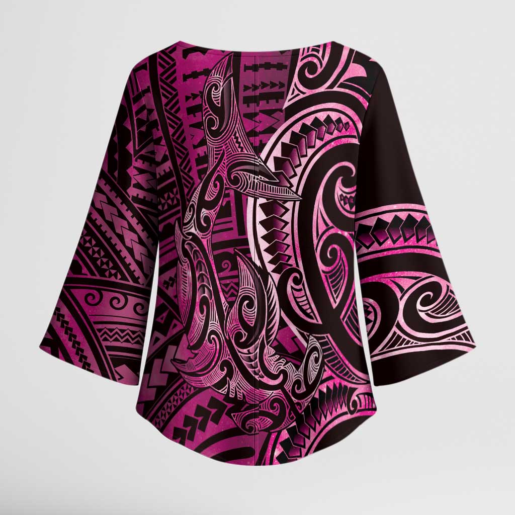 New Zealand Hammerhead Shark Kimono Sleeve Blouse Maori Haehae Mangopare Pink - Aussie Hoodie