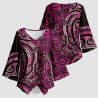 New Zealand Hammerhead Shark Kimono Sleeve Blouse Maori Haehae Mangopare Pink - Aussie Hoodie