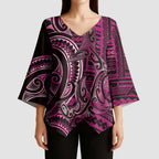 New Zealand Hammerhead Shark Kimono Sleeve Blouse Maori Haehae Mangopare Pink - Aussie Hoodie