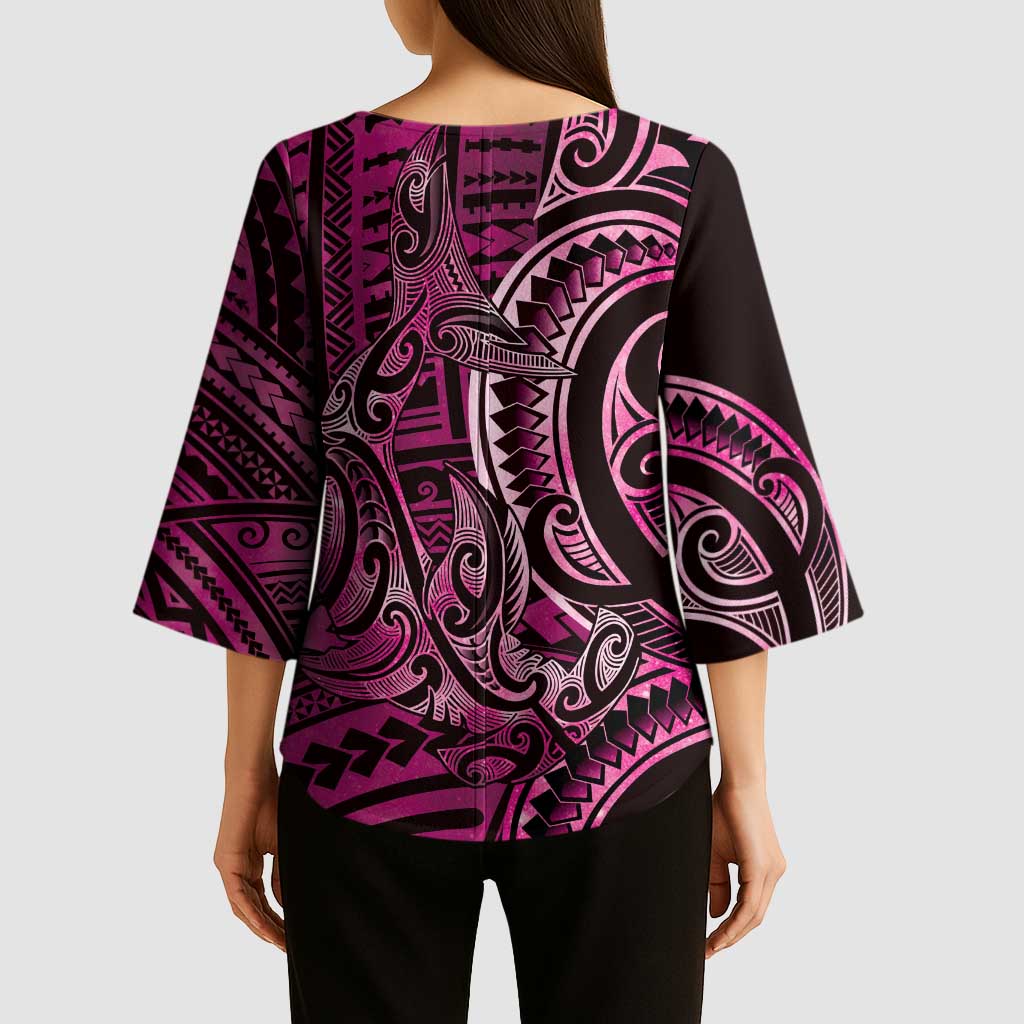 New Zealand Hammerhead Shark Kimono Sleeve Blouse Maori Haehae Mangopare Pink - Aussie Hoodie