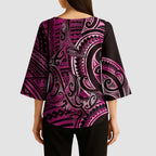 New Zealand Hammerhead Shark Kimono Sleeve Blouse Maori Haehae Mangopare Pink - Aussie Hoodie