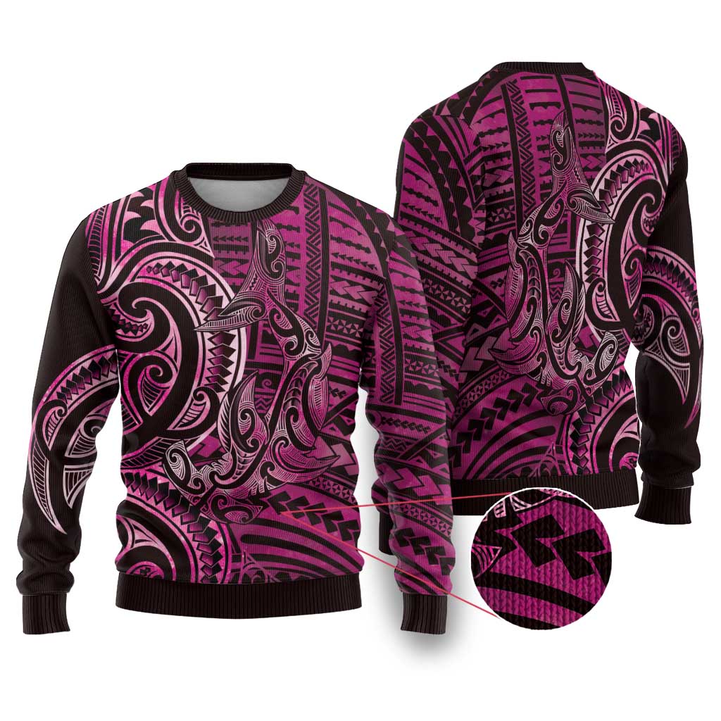 New Zealand Hammerhead Shark Ugly Christmas Sweater Maori Haehae Mangopare Pink - Aussie Hoodie