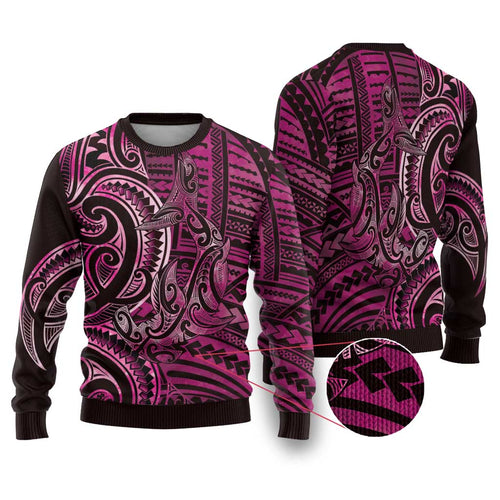 New Zealand Hammerhead Shark Ugly Christmas Sweater Maori Haehae Mangopare Pink - Aussie Hoodie