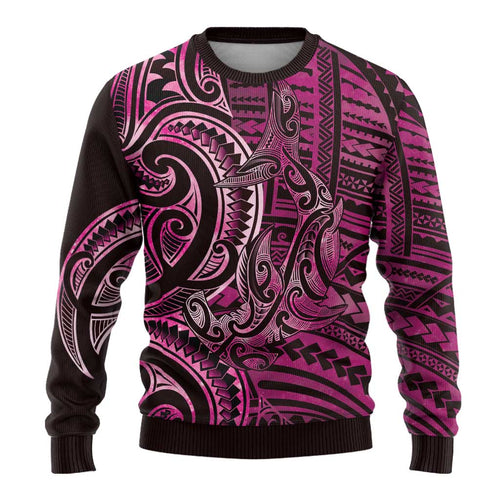 New Zealand Hammerhead Shark Ugly Christmas Sweater Maori Haehae Mangopare Pink - Aussie Hoodie