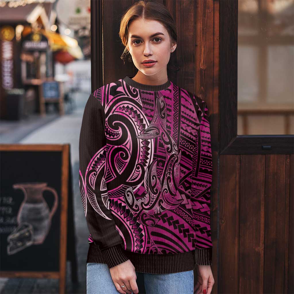 New Zealand Hammerhead Shark Ugly Christmas Sweater Maori Haehae Mangopare Pink - Aussie Hoodie