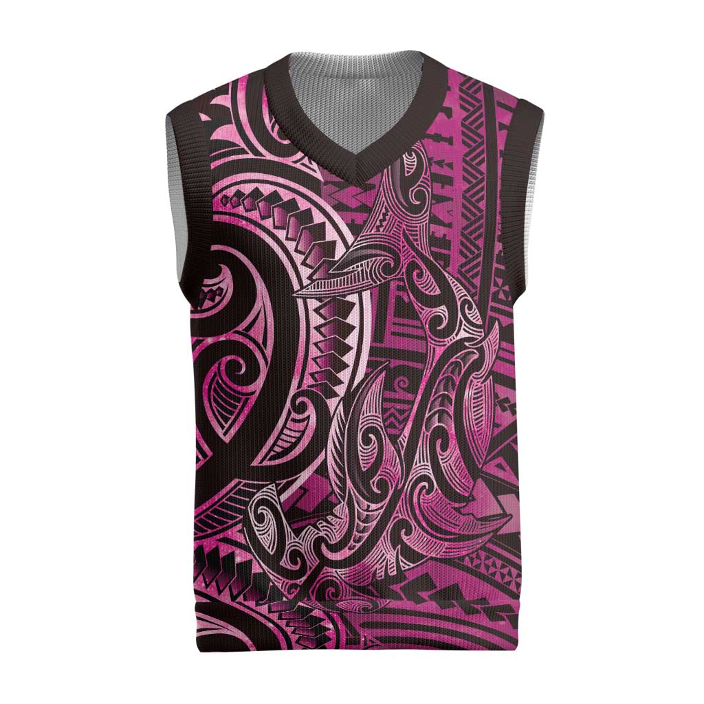 New Zealand Hammerhead Shark Christmas Knitted V-Neck Vest Maori Haehae Mangopare Pink - Aussie Hoodie