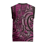 New Zealand Hammerhead Shark Christmas Knitted V-Neck Vest Maori Haehae Mangopare Pink - Aussie Hoodie