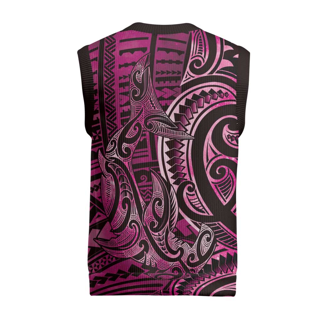 New Zealand Hammerhead Shark Christmas Knitted V-Neck Vest Maori Haehae Mangopare Pink - Aussie Hoodie