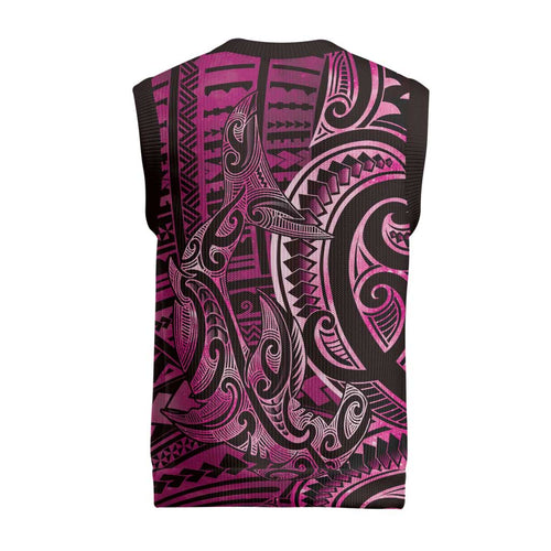 New Zealand Hammerhead Shark Christmas Knitted V-Neck Vest Maori Haehae Mangopare Pink - Aussie Hoodie