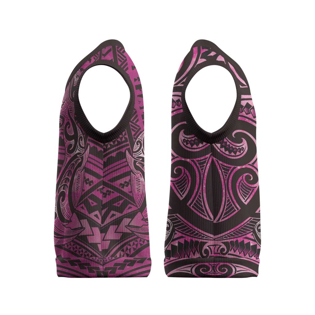 New Zealand Hammerhead Shark Christmas Knitted V-Neck Vest Maori Haehae Mangopare Pink - Aussie Hoodie