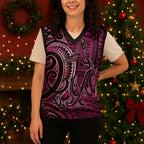 New Zealand Hammerhead Shark Christmas Knitted V-Neck Vest Maori Haehae Mangopare Pink - Aussie Hoodie