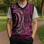 New Zealand Hammerhead Shark Christmas Knitted V-Neck Vest Maori Haehae Mangopare Pink - Aussie Hoodie
