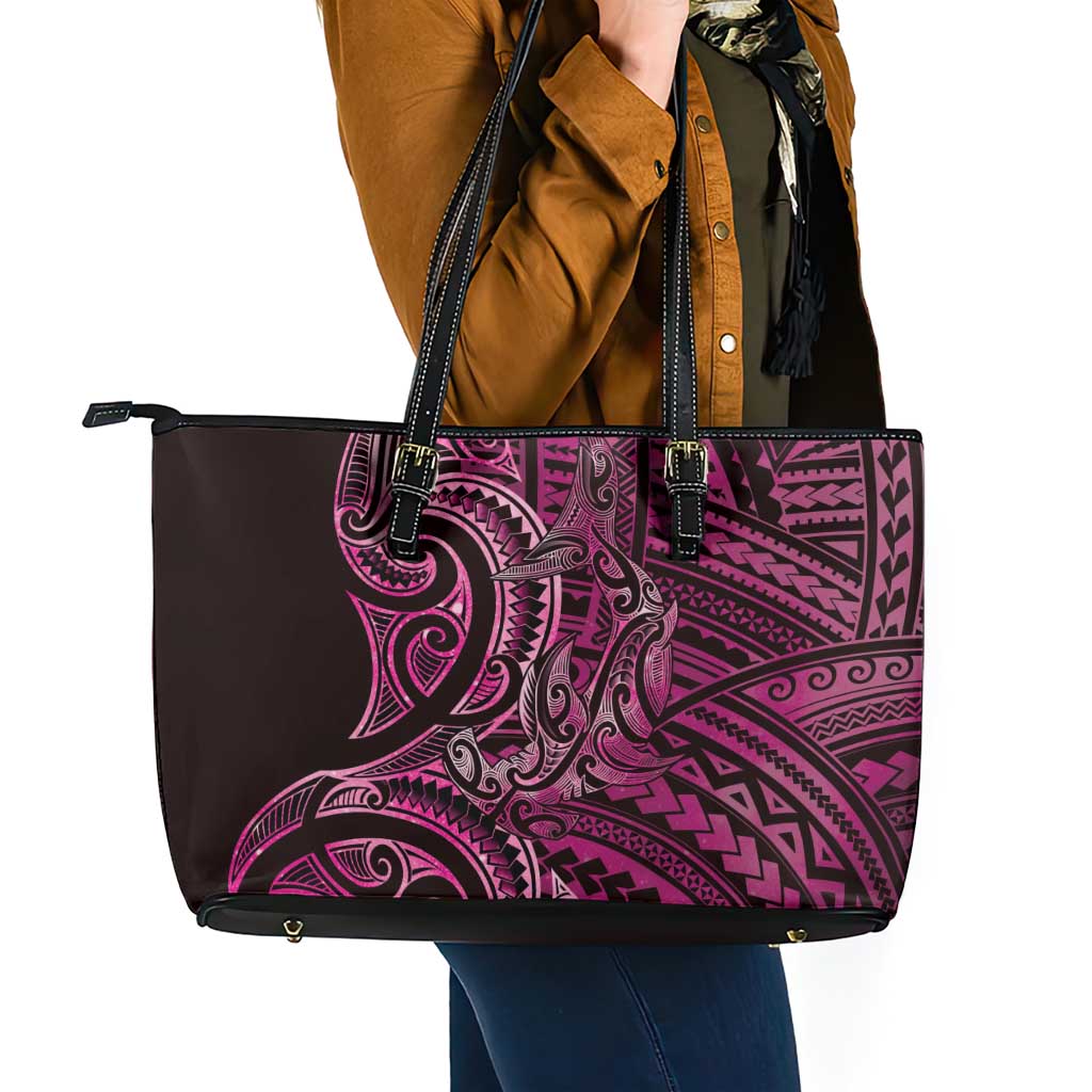 New Zealand Hammerhead Shark Leather Tote Bag Maori Haehae Mangopare Pink - Aussie Hoodie