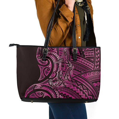 New Zealand Hammerhead Shark Leather Tote Bag Maori Haehae Mangopare Pink - Aussie Hoodie