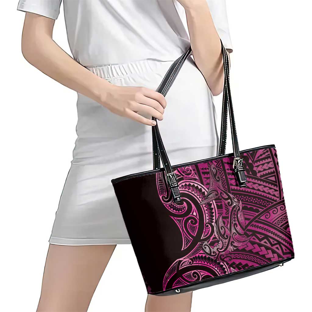 New Zealand Hammerhead Shark Leather Tote Bag Maori Haehae Mangopare Pink - Aussie Hoodie