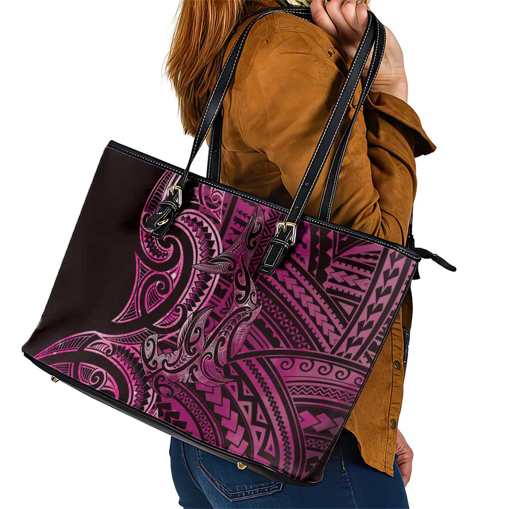 New Zealand Hammerhead Shark Leather Tote Bag Maori Haehae Mangopare Pink - Aussie Hoodie