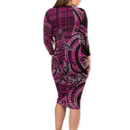 New Zealand Hammerhead Shark Long Sleeve Bodycon Dress Maori Haehae Mangopare Pink - Aussie Hoodie