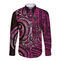 New Zealand Hammerhead Shark Long Sleeve Button Shirt Maori Haehae Mangopare Pink - Aussie Hoodie