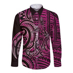 New Zealand Hammerhead Shark Long Sleeve Button Shirt Maori Haehae Mangopare Pink - Aussie Hoodie