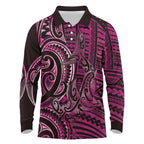 New Zealand Hammerhead Shark Long Sleeve Polo Shirt Maori Haehae Mangopare Pink - Aussie Hoodie