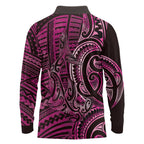 New Zealand Hammerhead Shark Long Sleeve Polo Shirt Maori Haehae Mangopare Pink - Aussie Hoodie