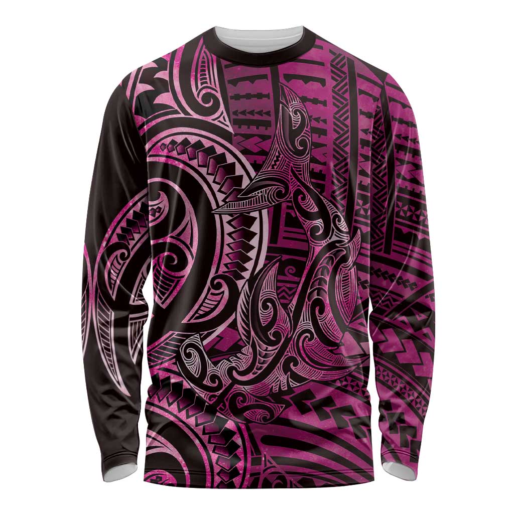New Zealand Hammerhead Shark Long Sleeve Shirt Maori Haehae Mangopare Pink - Aussie Hoodie