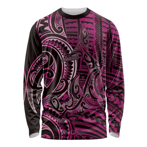 New Zealand Hammerhead Shark Long Sleeve Shirt Maori Haehae Mangopare Pink - Aussie Hoodie