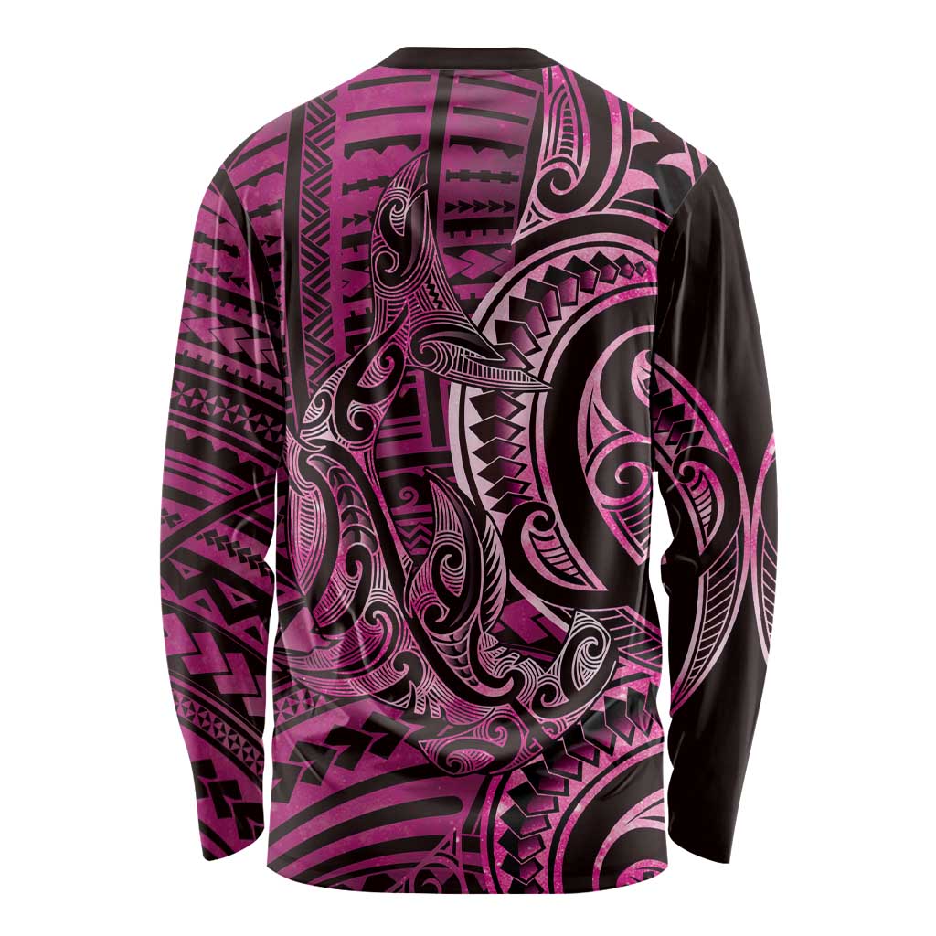 New Zealand Hammerhead Shark Long Sleeve Shirt Maori Haehae Mangopare Pink - Aussie Hoodie