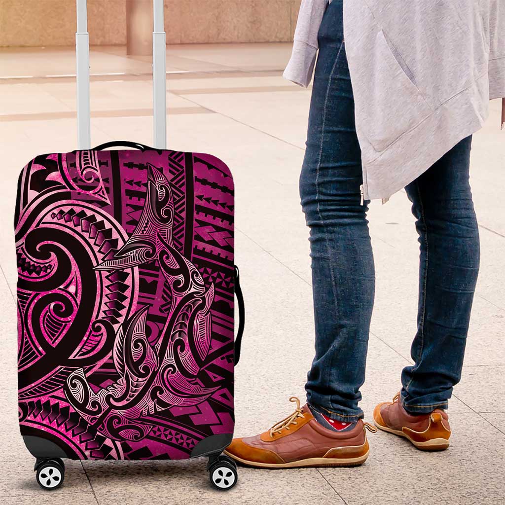 New Zealand Hammerhead Shark Luggage Cover Maori Haehae Mangopare Pink - Aussie Hoodie