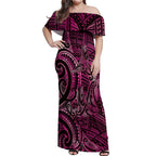 New Zealand Hammerhead Shark Off Shoulder Maxi Dress Maori Haehae Mangopare Pink - Aussie Hoodie