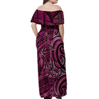 New Zealand Hammerhead Shark Off Shoulder Maxi Dress Maori Haehae Mangopare Pink - Aussie Hoodie