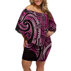 New Zealand Hammerhead Shark Off Shoulder Short Dress Maori Haehae Mangopare Pink - Aussie Hoodie