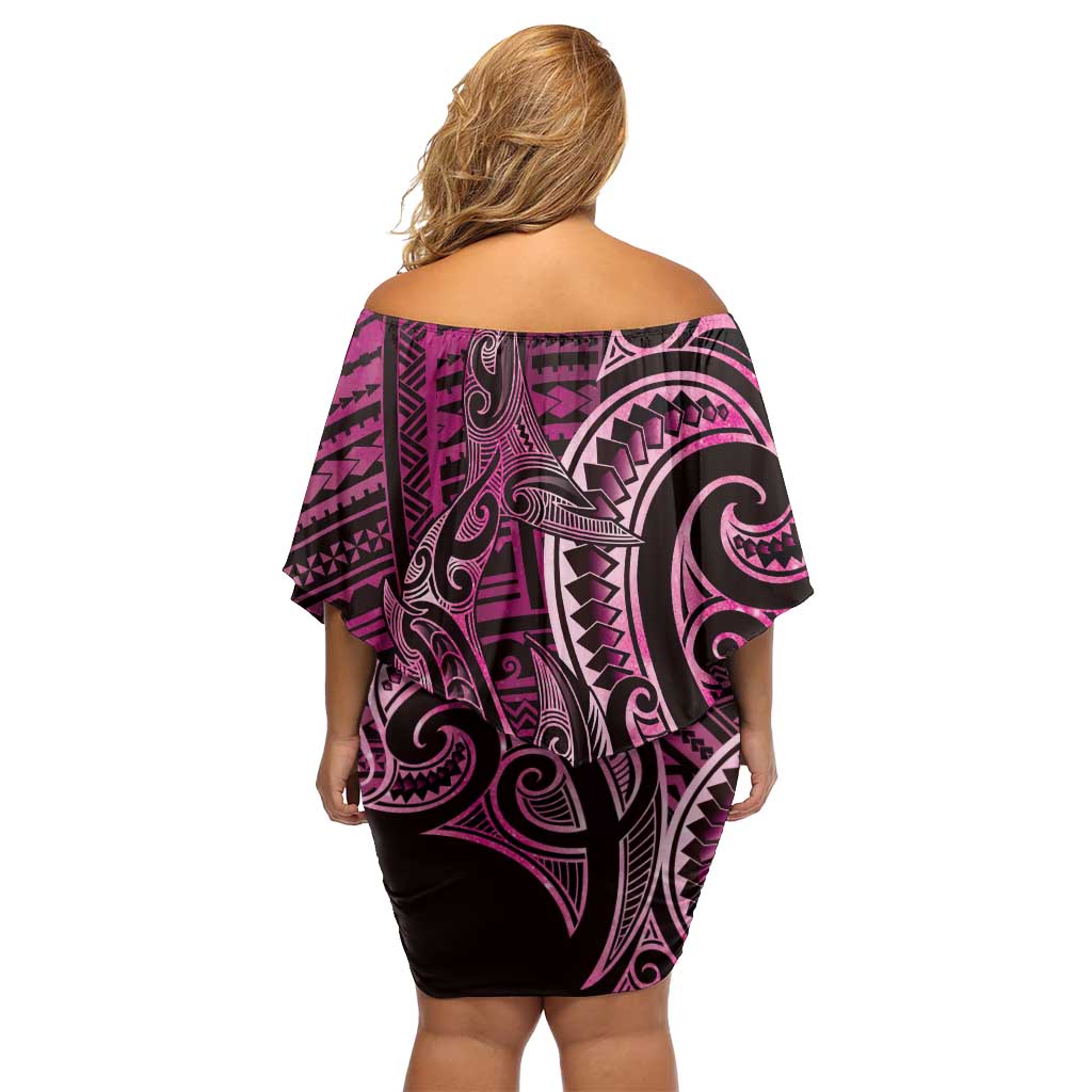New Zealand Hammerhead Shark Off Shoulder Short Dress Maori Haehae Mangopare Pink - Aussie Hoodie