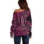 New Zealand Hammerhead Shark Off Shoulder Sweater Maori Haehae Mangopare Pink - Aussie Hoodie