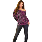 New Zealand Hammerhead Shark Off Shoulder Sweater Maori Haehae Mangopare Pink - Aussie Hoodie